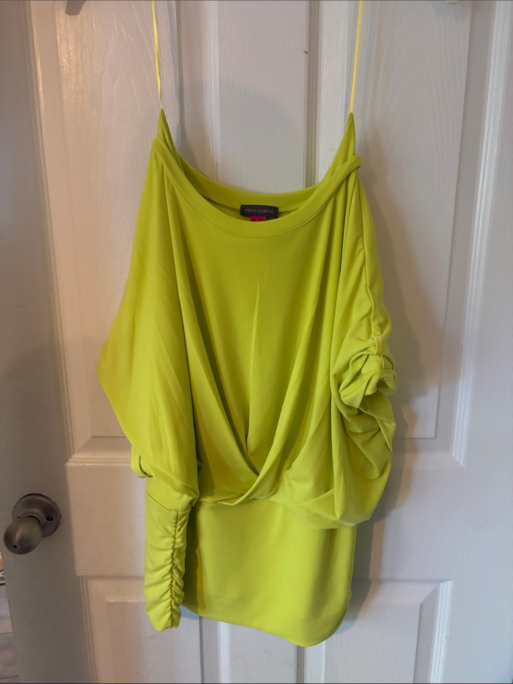 Vince Camuto Neon Lime One-Shoulder Draped Blouse